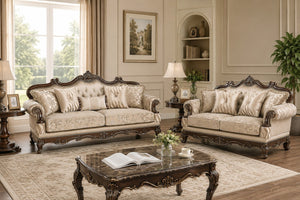 English Elm Lotus Formal Traditional Loveseat with Plush Upholstery and Gold Brush Accent Frame B009P510862