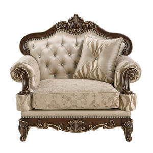 English Elm Lotus Wingback Accent Chair Champagne Upholstery Gold Wood Frame Formal Seating B009P510863