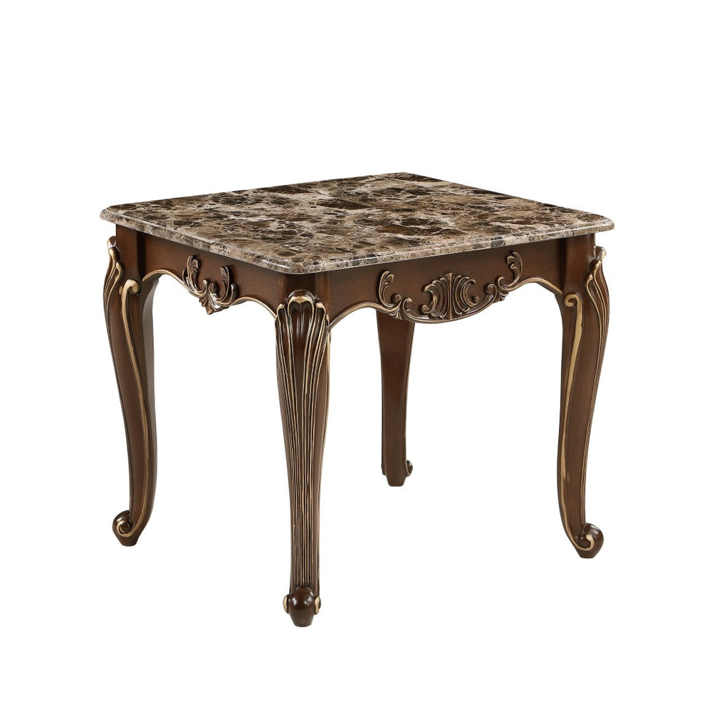 English Elm Lotus Traditional Wood End Table with Champagne Gold Brushed Finish for Living Rooms B009P510865