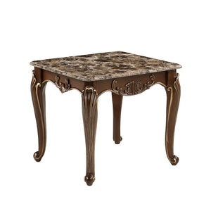 English Elm Lotus Traditional Wood End Table with Champagne Gold Brushed Finish for Living Rooms B009P510865