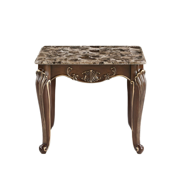 English Elm Lotus Traditional Wood End Table with Champagne Gold Brushed Finish for Living Rooms B009P510865