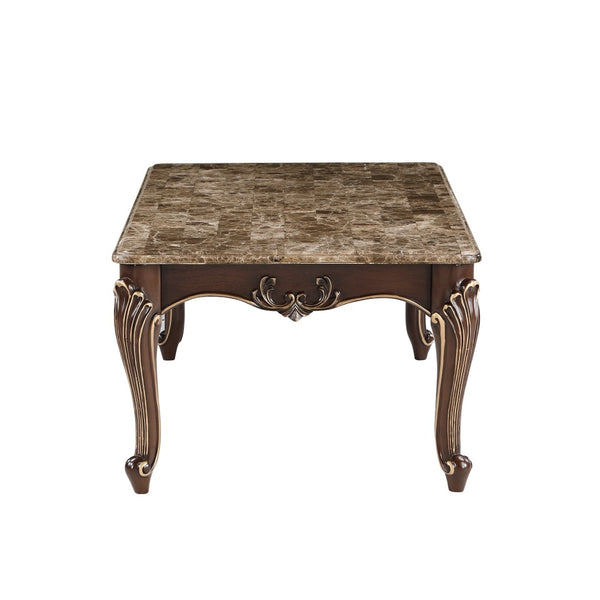 English Elm Lotus Traditional Wood End Table with Champagne Gold Brushed Finish for Living Rooms B009P510865