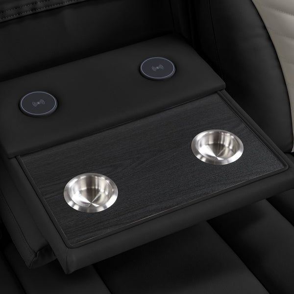 English Elm Cruiser Power Reclining Sofa with Massage LED Lighting and Media Storage in Faux Leather B009P529365
