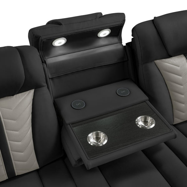 English Elm Cruiser Power Reclining Sofa with Massage LED Lighting and Media Storage in Faux Leather B009P529365