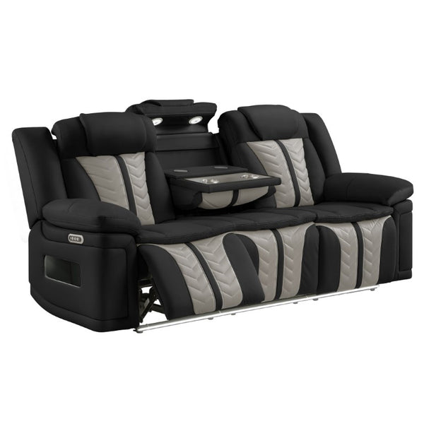 English Elm Cruiser Power Reclining Sofa with Massage LED Lighting and Media Storage in Faux Leather B009P529365