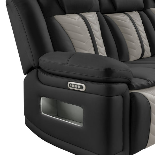 English Elm Cruiser Power Reclining Sofa with Massage LED Lighting and Media Storage in Faux Leather B009P529365