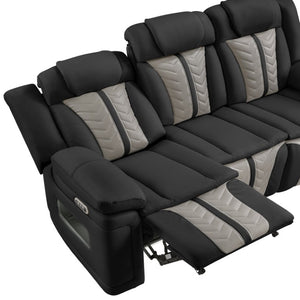 English Elm Cruiser Power Reclining Sofa with Massage LED Lighting and Media Storage in Faux Leather B009P529365