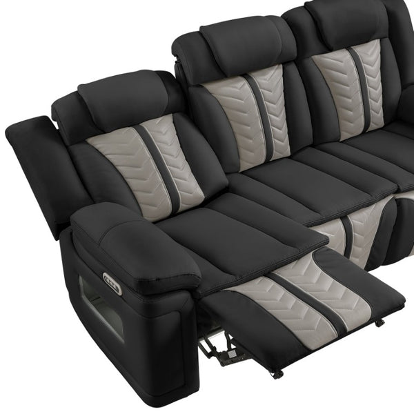 English Elm Cruiser Power Reclining Sofa with Massage LED Lighting and Media Storage in Faux Leather B009P529365