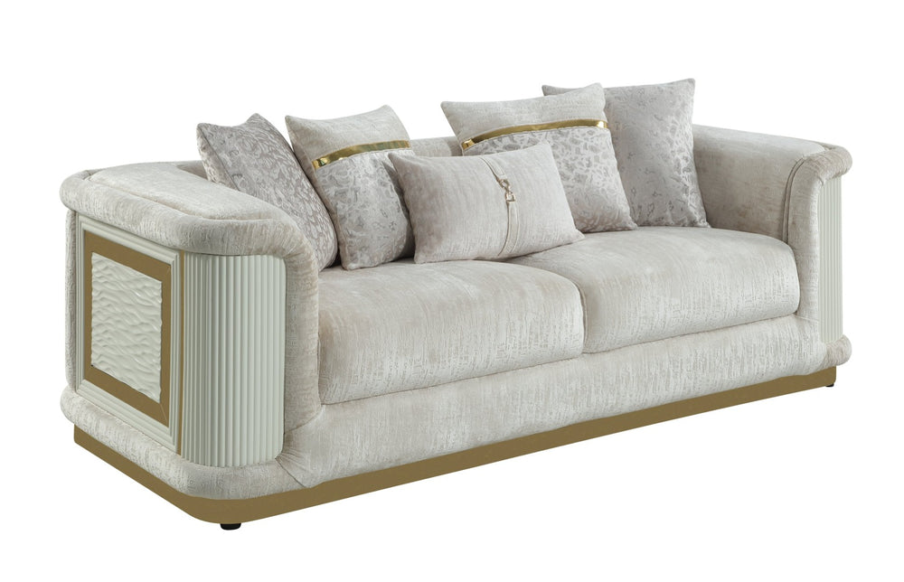 English Elm Bona Chenille Sofa Sculptural Cream Upholstery Gold Frame Modern Living Room B009P537289