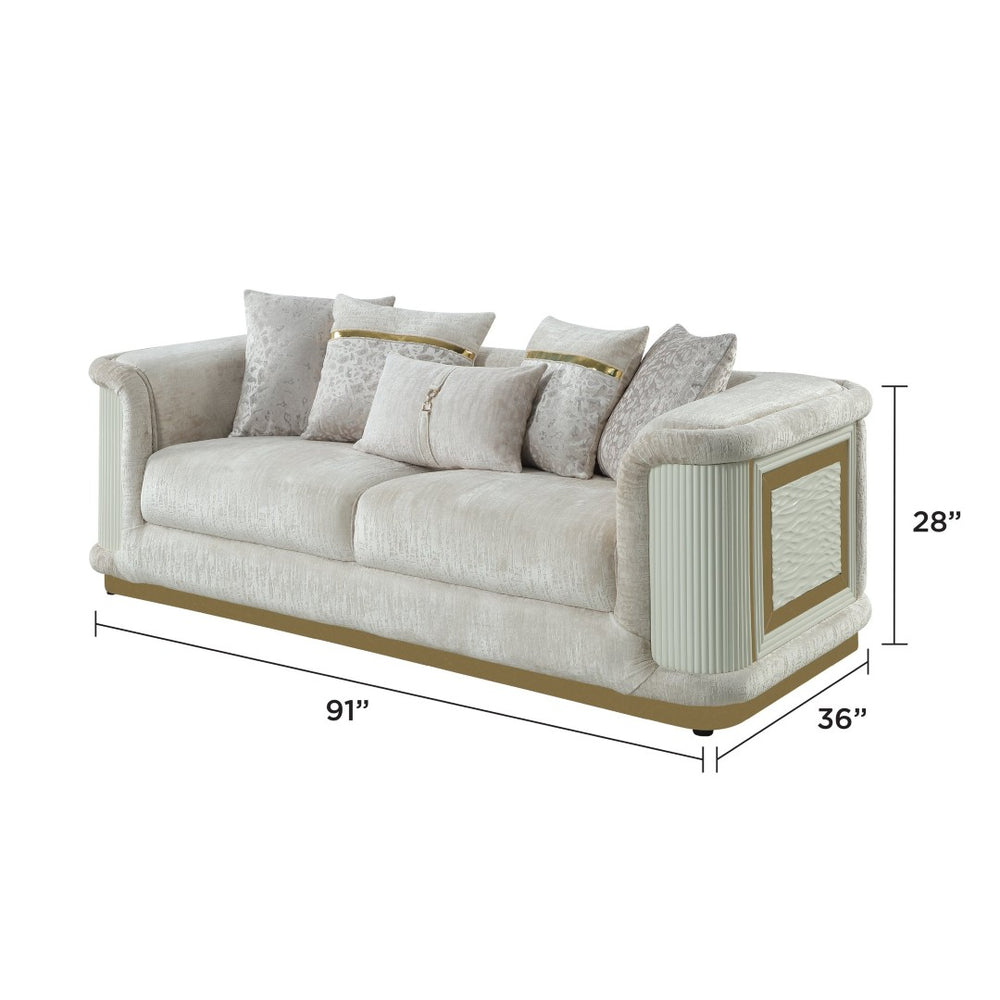 English Elm Bona Chenille Sofa Sculptural Cream Upholstery Gold Frame Modern Living Room B009P537289
