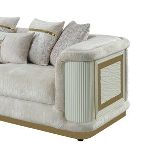 English Elm Bona Chenille Sofa Sculptural Cream Upholstery Gold Frame Modern Living Room B009P537289