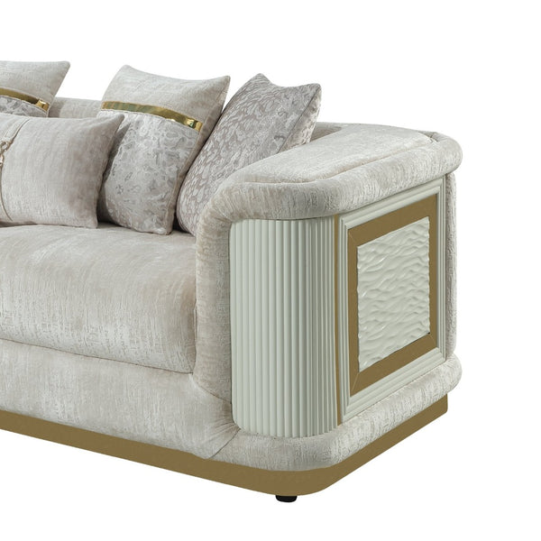 English Elm Bona Chenille Sofa Sculptural Cream Upholstery Gold Frame Modern Living Room B009P537289