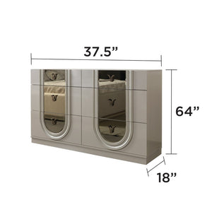 English Elm Lesli Six Drawer Dresser with Mirrored Panels Lacquer Finish and Soft Close Storage B009P537825