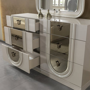 English Elm Lesli Six Drawer Dresser with Mirrored Panels Lacquer Finish and Soft Close Storage B009P537825
