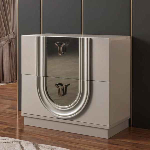 English Elm Lesli Mirrored 2 Drawer Nightstand with Gloss Lacquer Finish for Modern Bedrooms B009P537827