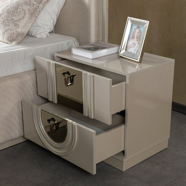English Elm Lesli Mirrored 2 Drawer Nightstand with Gloss Lacquer Finish for Modern Bedrooms B009P537827