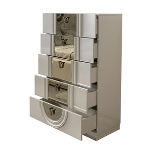English Elm Lesli Mirrored 5 Drawer Tall Chest with Lacquer Finish and Soft Close Storage B009P537828