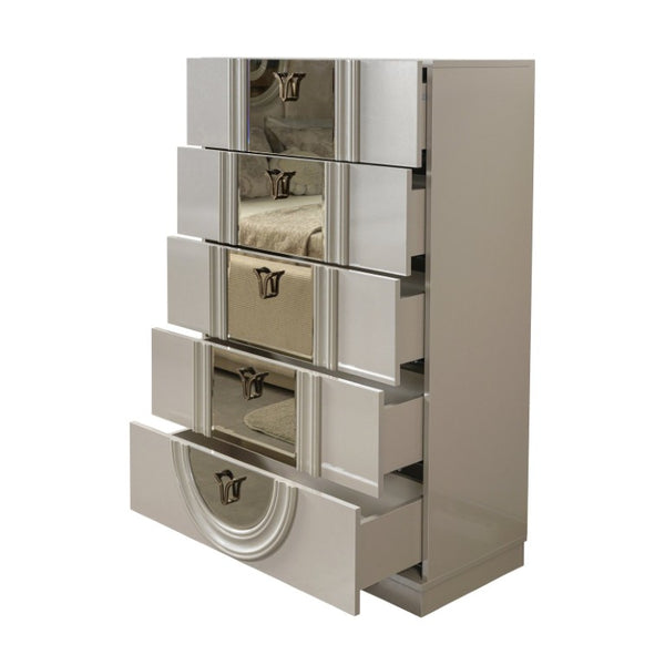English Elm Lesli Mirrored 5 Drawer Tall Chest with Lacquer Finish and Soft Close Storage B009P537828
