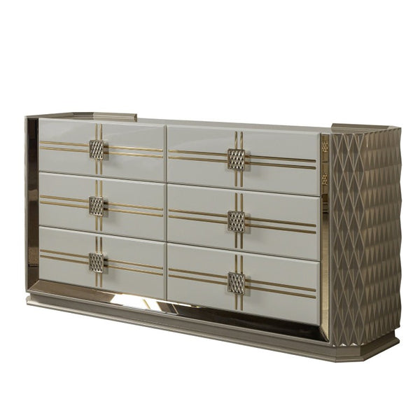 English Elm Latoya Glam 6 Drawer Dresser with Geometric Paneling and Mirrored Champagne Accents B009P537845