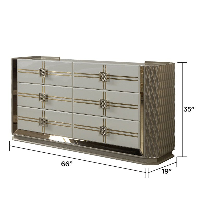 English Elm Latoya Glam 6 Drawer Dresser with Geometric Paneling and Mirrored Champagne Accents B009P537845