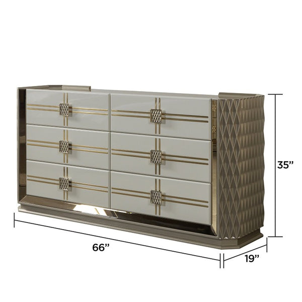 English Elm Latoya Glam 6 Drawer Dresser with Geometric Paneling and Mirrored Champagne Accents B009P537845