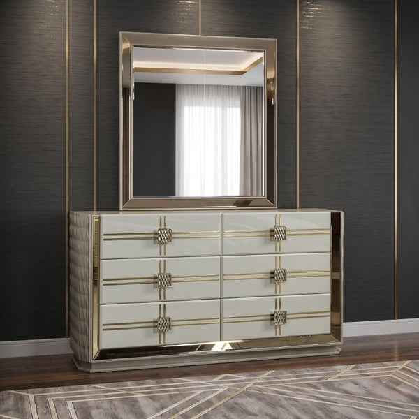 English Elm Latoya Glam 6 Drawer Dresser with Geometric Paneling and Mirrored Champagne Accents B009P537845
