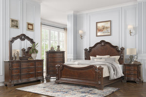 English Elm Traditional Walnut King Bedroom Set with Hand-carved Solid Wood Detailing Five Pieces B009S01352