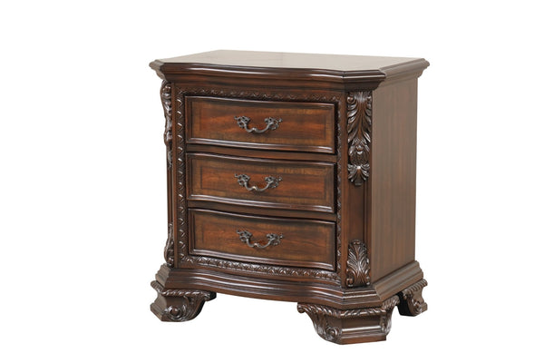 English Elm Traditional Walnut King Bedroom Set with Hand-carved Solid Wood Detailing Five Pieces B009S01352