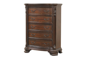 English Elm Traditional Walnut King Bedroom Set with Hand-carved Solid Wood Detailing Five Pieces B009S01352