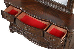 English Elm Traditional Walnut King Bedroom Set with Hand-carved Solid Wood Detailing Five Pieces B009S01352