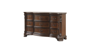 English Elm Traditional Walnut King Bedroom Set with Hand-carved Solid Wood Detailing Five Pieces B009S01352