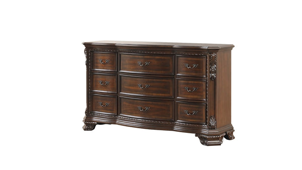 English Elm Traditional Walnut King Bedroom Set with Hand-carved Solid Wood Detailing Five Pieces B009S01352