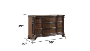 English Elm Traditional Walnut King Bedroom Set with Hand-carved Solid Wood Detailing Five Pieces B009S01352