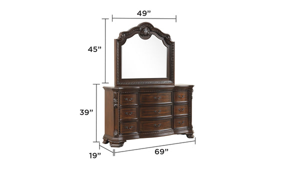 English Elm Traditional Walnut King Bedroom Set with Hand-carved Solid Wood Detailing Five Pieces B009S01352