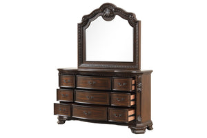 English Elm Traditional Walnut King Bedroom Set with Hand-carved Solid Wood Detailing Five Pieces B009S01352