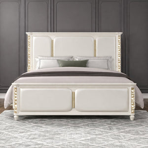 English Elm Cinderella Queen Upholstered Bed with Ambient LED Lighting and Gold Metallic Trim Accents B009S02147