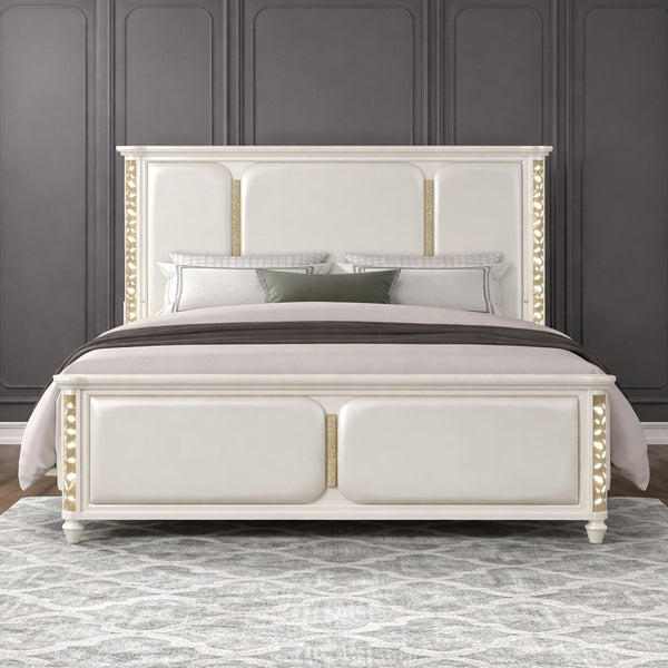 English Elm Cinderella Queen Upholstered Bed with Ambient LED Lighting and Gold Metallic Trim Accents B009S02147