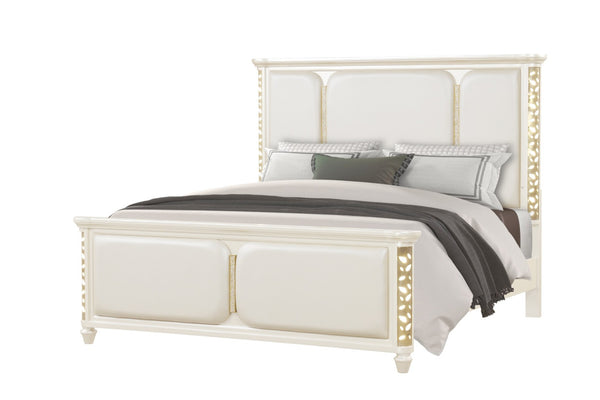 English Elm Cinderella Queen Upholstered Bed with Ambient LED Lighting and Gold Metallic Trim Accents B009S02147