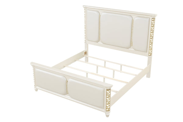 English Elm Cinderella Queen Upholstered Bed with Ambient LED Lighting and Gold Metallic Trim Accents B009S02147
