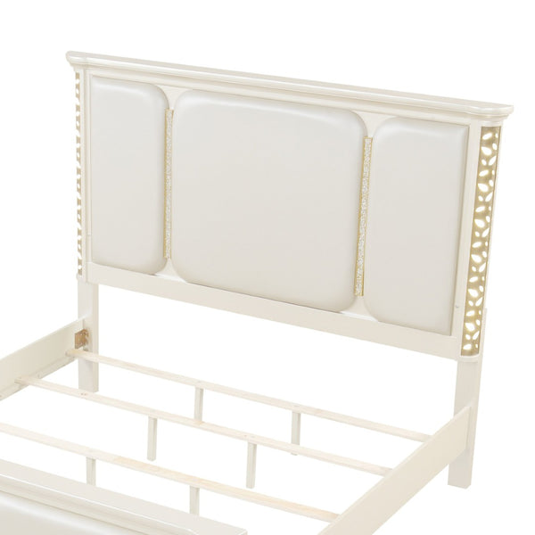 English Elm Cinderella Queen Upholstered Bed with Ambient LED Lighting and Gold Metallic Trim Accents B009S02147