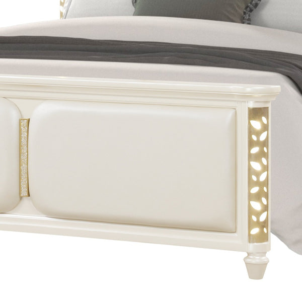 English Elm Cinderella Queen Upholstered Bed with Ambient LED Lighting and Gold Metallic Trim Accents B009S02147