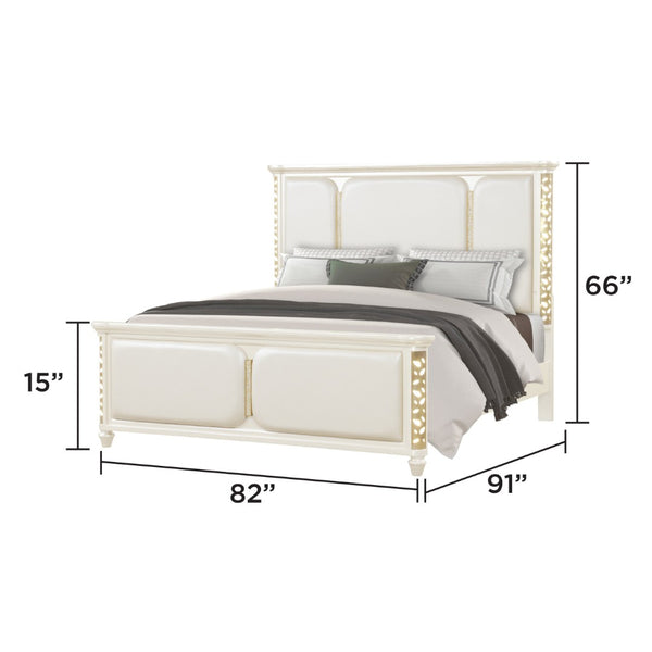 English Elm Cinderella King Upholstered Bed with LED Lighting Metallic Trims and Padded Panels B009S02148