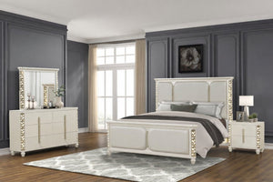 English Elm Cinderella Queen Bedroom Set with Led Lighting Tufted Headboard and Gold Hardware B009S02149