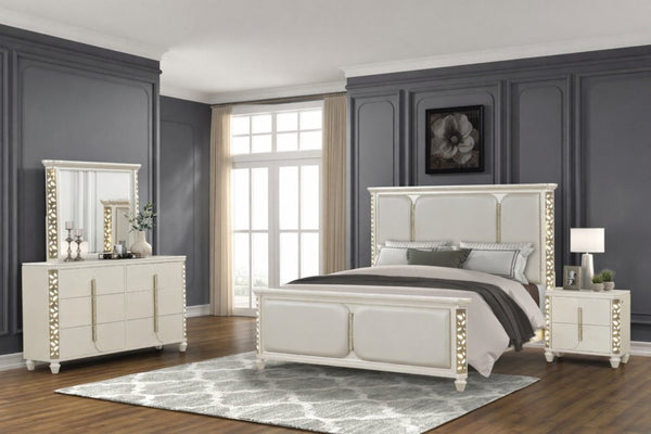 English Elm Cinderella Queen Bedroom Set with Led Lighting Tufted Headboard and Gold Hardware B009S02149