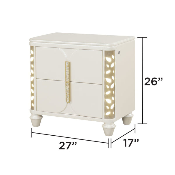 English Elm Cinderella Queen Bedroom Set with Led Lighting Tufted Headboard and Gold Hardware B009S02149