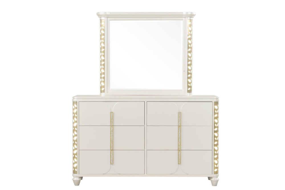 English Elm Cinderella Queen Bedroom Set with Led Lighting Tufted Headboard and Gold Hardware B009S02149