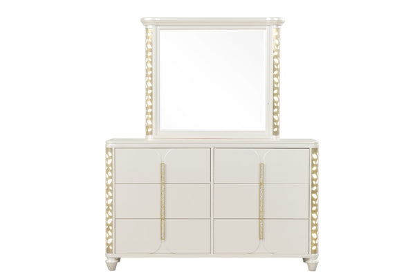 English Elm Cinderella Queen Bedroom Set with Led Lighting Tufted Headboard and Gold Hardware B009S02149