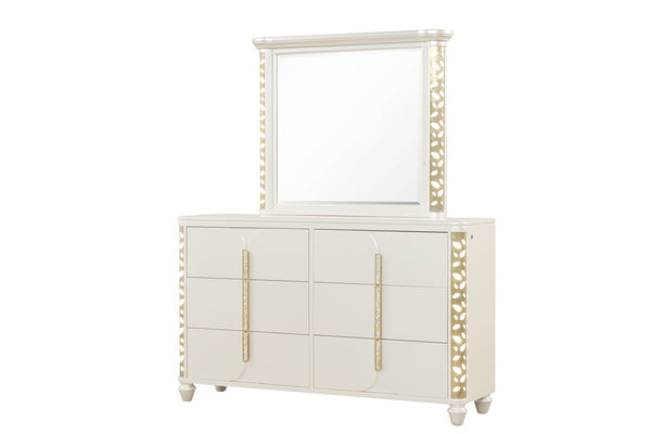 English Elm Cinderella Queen Bedroom Set with Led Lighting Tufted Headboard and Gold Hardware B009S02149