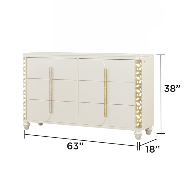 English Elm Cinderella Queen Bedroom Set with Led Lighting Tufted Headboard and Gold Hardware B009S02149