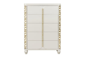 English Elm Cinderella Queen Bedroom Set with Led Lighting Gold Hardware and Beige Upholstered Bed B009S02150